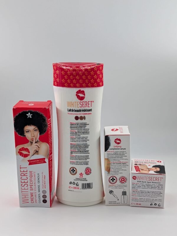 WHITE SECRET - Gamme Complète de Soins Unificateurs d'Éclat (Lait Corporel, Crème Spécifique et Sérums)