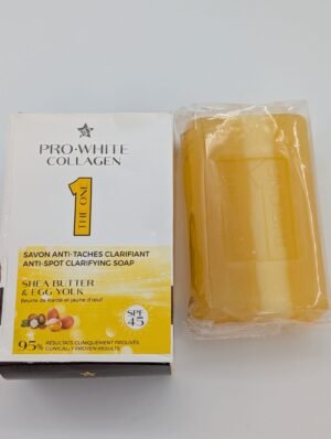 WhatsApp Image 2026-08-04 at 23.35.09 PRO-WHITE COLLAGEN - Savon Clarifiant Unificateur d'Éclat au Beurre de Karité et Jaune d'Œuf - SPF 45